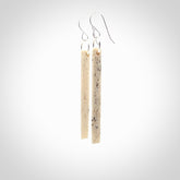 Hand carved large whalebone drop earrings hand made by Kristal Thompson. One only large whale bone drop earrings. Real whale bone art to wear. Free Shipping worldwide. One pair only, delivered in a kete pouch.